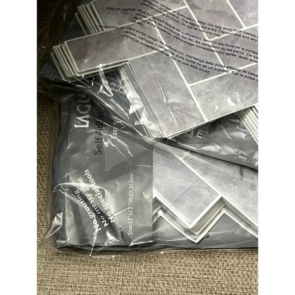 2 PACK Peel and Stick Tile Backsplash, Marble Grey Herringbone Tile 12" x 12" - Picture 2 of 2
